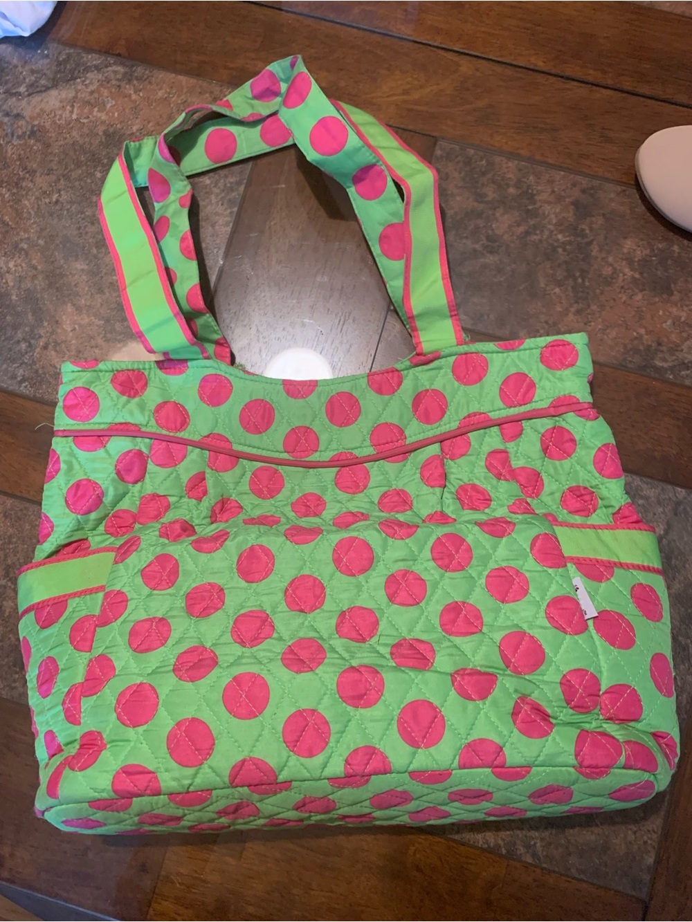 Hot Pink & Lime Green polka dot quilted tote